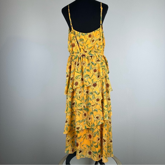 LC Lauren Conrad Strappy Tiered Yellow Sunflower Midi Dress Womens XL Floral - Picture 9 of 16